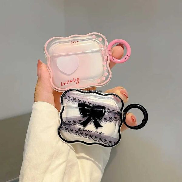 Étuis de téléphone portable Corée Ins Wave Bow Love Heart Étui pour écouteurs transparent pour AirPods 1 2 Pro 2ème étui porte-clés mignon couverture de mode pour AirPods 3 YQ240117