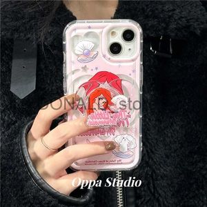 Mobiele Telefoon Hoesjes Korea Zeemeermin Roze Mobiele Telefoon Case Grip Tok Set Meisjes Leuke Cartoon Houder Griptok Prinses Ondersteuning Voor iPhone 13 14 Pro Max J231206