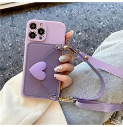 Étuis de téléphone portable Collier à lacets coréen avec station d'accueil Étui violet adapté à l'iPhone 11 15 13 14 Pro Max X XS XR Max Couverture de portefeuille de pièces de monnaie 231026