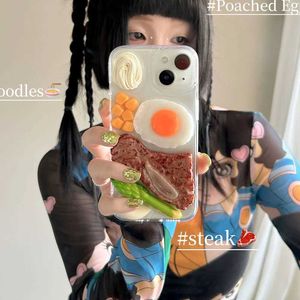 Cas de téléphone portable coréen mignon 3D Bubble Egg Steak Face Transparent Case de téléphone adapté à l'iPhone 15 14 13 Pro 12 11 Soft Epoxy Silicone Coque Coque J240426