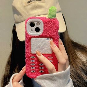 Mobiele telefoon hoesjes Koreaans schattig 3D cartoon mobiel pluche bont telefoonhoesje voor iPhone 15 14 13 12 Pro Max 11 Grappig stijlvol schokbestendig Soft achterkant
