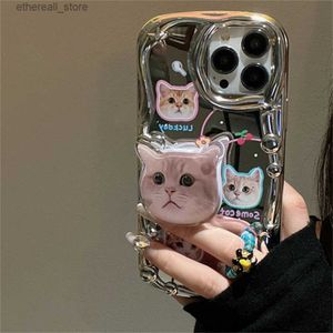 Handyhüllen Koreanische süße 3D-Katzenhalterung Sternplattierung Weiche Telefonhülle für iPhone 15 14 13 12 11 Pro Max X XS XR Schönes Kätzchen stoßfeste Abdeckung Q231130