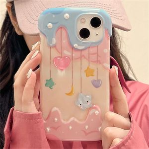 Mobiele telefoonhoesjes Koreaanse schattige 3D-ster liefdesharthoes voor iPhone 14 13 12 11 Pro Max X XS XR Mooie schokbestendige zachte beschermhoes Funda 231021