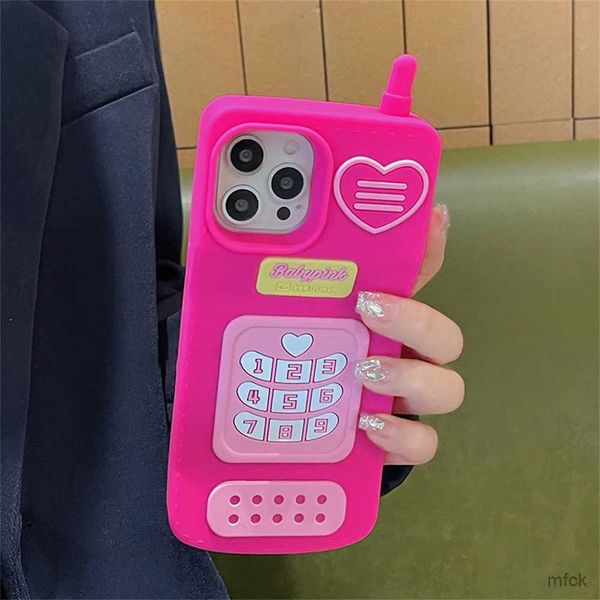 Cajas de teléfonos celulares Funda de silicona para teléfono móvil de dibujos animados lindo coreano 3D rosa fuerte para iPhone 15 14 13 12 Pro Max 11 Lovely Girl cubierta suave a prueba de golpes