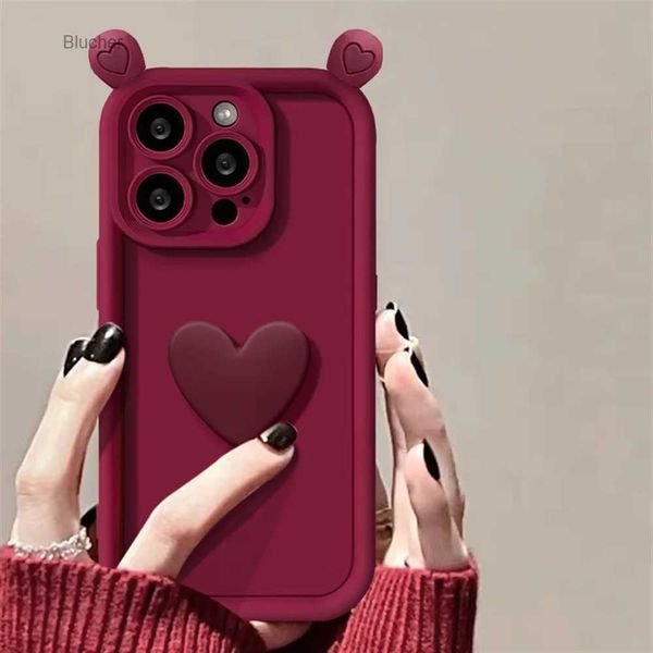 Cajas de teléfonos celulares Coreano Lindo Dibujos animados 3D Amor Corazón Oído Liquind Funda suave de silicona para iPhone 15 14 Pro Max 13 12 11 XR Lente protectora trasera L2402