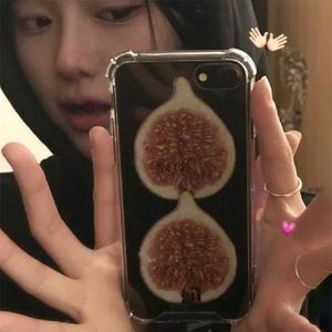 Cas de téléphone portable Coréen Mignon Dessin Animé Fig Transparent Téléphone Cas Pour iPhone 15 14 13 12 11 Pro XS Max X XR 7 8 SE3 Clair Antichoc Couverture Souple H240326