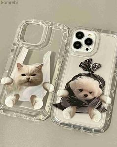 Étuis de téléphone portable Coréen mignon chat chien téléphone étui pour iPhone 15 14 13 11 12 Pro Max 7 8 Plus X XR XS étui portefeuille souple en TPU couverture arrière caméra ProtectL240110