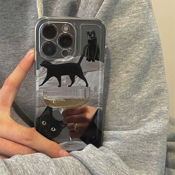 Cajas de teléfonos celulares Case de teléfono de matriz de gato lindo coreano Adecuado para iPhone 15 14 12 11 Pro Max Mini XR 7 8 más SE 3 Cubierta suave de amortiguadores transparentes J240418