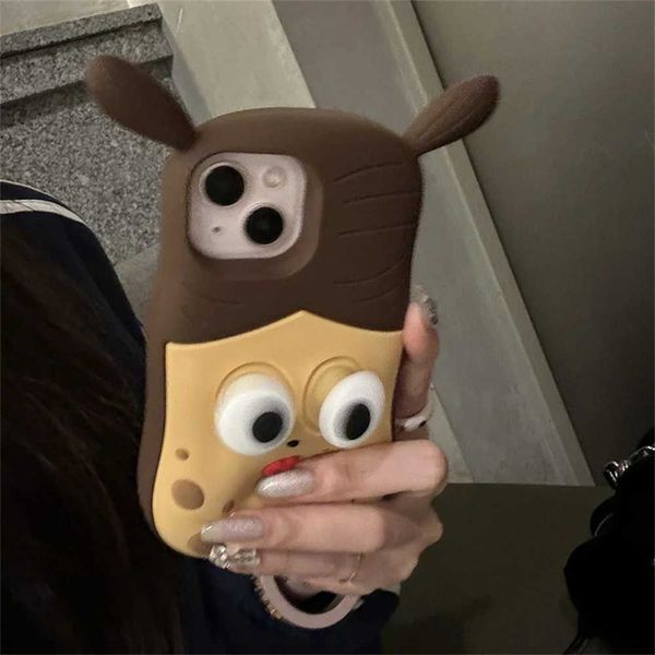 Cas de téléphone portable coréen mignon drôle de fille tressée décompression Eyes Toy Silicone Case pour iPhone 15 14 13 12 Pro Max Creative Shockproof Soft Cover J240418