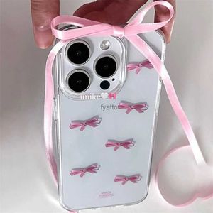 Étuis de téléphone portable Coréen mignon rose arc étui de téléphone transparent pour iPhone 15 14 13 12 11 Pro XS Max X XR 7 8 SE Mini esthétique antichoc étui souple H240326