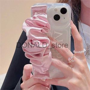 Cas de téléphone portable Coréen Mignon Rose Soie Bracelet Bande Transparente Téléphone Cas Pour iPhone 14 13 12 11 Pro Max Fille Cadeau Antichoc Couverture Souple Funda J231206
