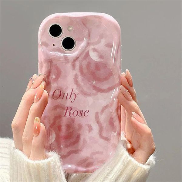 Cas de téléphone portable Coréen Mignon Rétro Rose Soft Wavy Case pour iPhone 15 14 Pro Max 13 12 11 X XS XR 7 8 Plus SE Belle Fleur Couverture Antichoc 231010