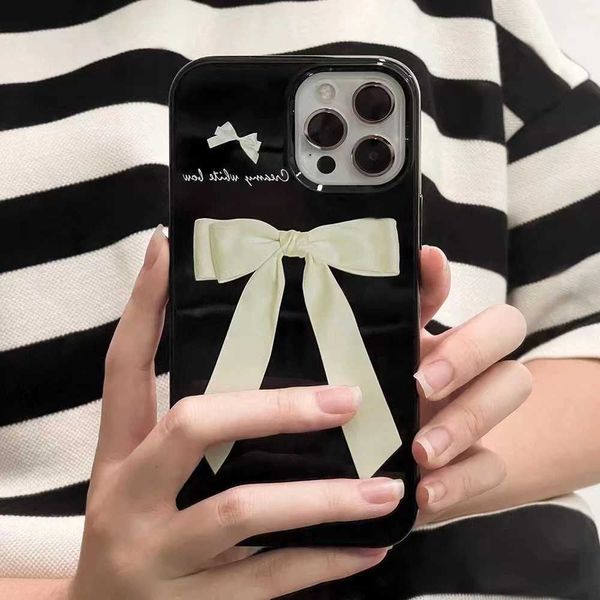 Cas de téléphones portables CORIEN MIGLE RIBBON BOW BOW SILICONE SILICONE pour iPhone 15 14 12 11 Pro Max XR 7 8 Plus Smoothroproofroping Soft Black TPU Cover J240418