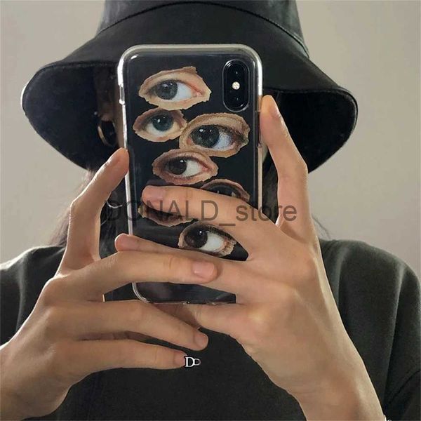 Estuches para teléfonos celulares Estuche para teléfono Korean Eyes INS para iPhone 7 8 11 12 13 14 Pro Max X XS XR SE 7 8 Hip Hop Punk Gothic Cool Transparente Cobertura total J240118