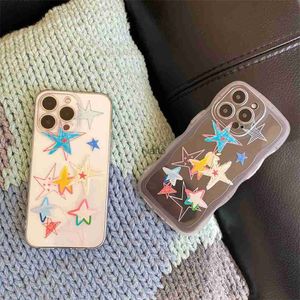 Mobiele telefoons Korean Graffiti Star Clear Phone Case voor iPhone 15 11 12 13 14 Pro Max X XS XR SE 7 8 Mooie transparante volledige dekking H240326