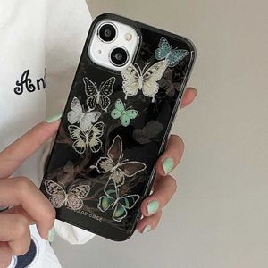 Mobiele telefoons Koreaanse ins schattige glitter IMD Butterfly Patroon telefoonhoesje voor iPhone 15 14 13 12 Pro Max 11 Shockproof Cover Fundas H240326