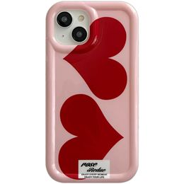 Cas de téléphone portable coréen INS rose rose double coeurs imd fashion chic casse pour iPhone 14 13 Pro max plus couverture de téléphone pour 12 11 Pro Max Capa J240426