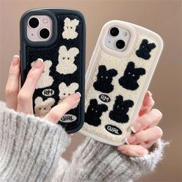 Cas de téléphone portable coréen belle fourrure de lapin broderie en peluche pour iPhone 14 13 12 Pro Max Plus 11 couverture en silicone douce et mignonne 231021