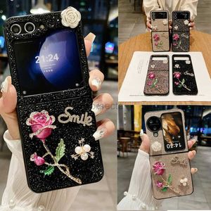 Cas de téléphones portables coréen Luxury Bling Rose Case pour Samsung Galaxy Z flip5 flip4 flip3 oppo trouver n3flip n2flip poche2 p50pocket s 2442