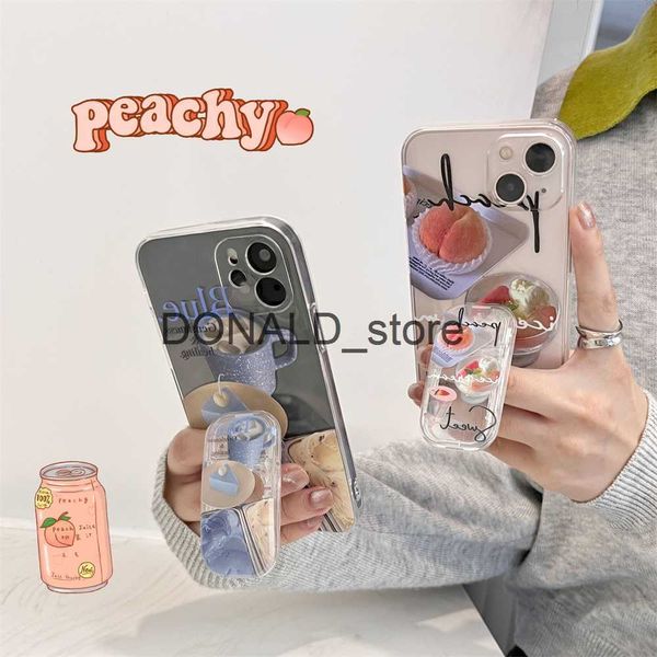 Étuis pour téléphones portables Coréen Peach Milk Tea Cake Push Pull Support Étui souple pour IPhone 14 12 11 13 Pro Max XR X XS Max Couverture arrière transparente Funda J230719 J230719 J230719