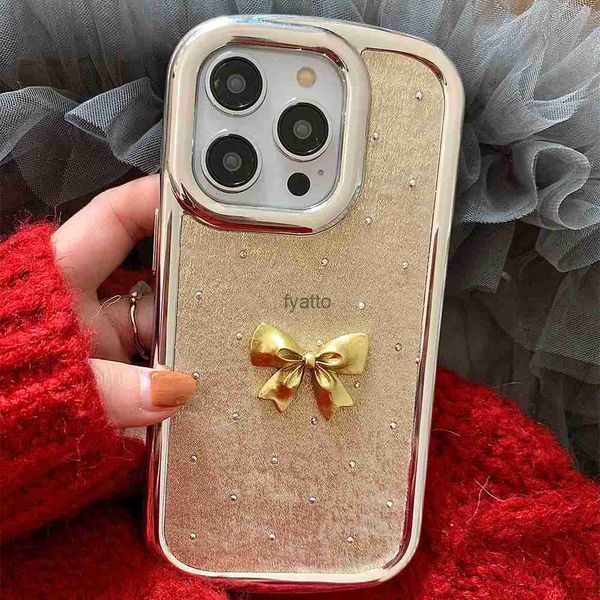 Cas de téléphone portable coréen simple luxe électroplaqué champagne diamant étincelant couleur unie pour iPhone 15 12 13 14 Pro Max couverture antichoc H240326