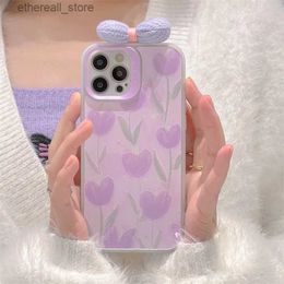 Étuis de téléphone portable Étuis de style coréen pour iPhone12 Purple Tulip 11 ProMax XR Coque de téléphone portable Coque arrière en TPU souple pour iPhone13 XS Silicone Fundas Q231021