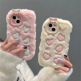 Mobiele telefoon hoesjes Koreaans warm winter 3D cartoon schattig pluche liefde hart zacht hoesje voor iPhone 14 Pro Max 15 13 12 11 schokbestendige achterkant 231021