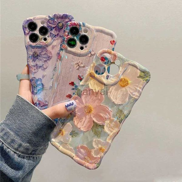 Cas de téléphone portable Laser Blue Light Flowers Case pour iPhone 14 Pro Max 11 12 13 14Pro 13Pro Luxe Antichoc TPU Soft Silicone Cover 2442