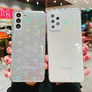 Cas de téléphone portable Laser Love Heart Clear Phone Case Pour Samsung Galaxy S23 S22 Ultra S21 S20 FE Plus A52 A53 A72 A32 A23 A12 A22 5G A71 Couverture Souple L230731