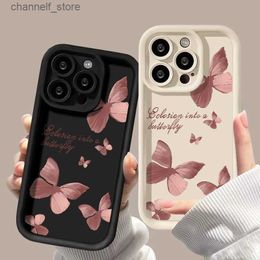 Étuis de téléphone portable Étui en silicone liquide pour iPhone 11 iPhone 15 12 13 Pro Max 7 8 Plus XS X XR SE 2020 2022 Capuchon de choc papillon roseY240325