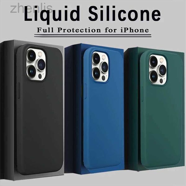 Caisses de téléphone portable Étui de luxe en silicone liquide pour iPhone 15 11 12 13 14 Pro Max Mini 7 8 6 Plus XR XS MAX 5 SE COUVERTURE DE CASE DÉCOSSABLE D240424