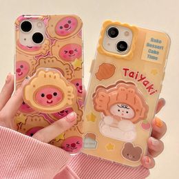 Mobiele telefoon hoesjes Loopy Case Creatief Cartoon Dubbellaags Anti-val Schokbestendig Zacht Beschermend met houder voor iPhone 15 14 13 Promax 231021