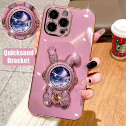 Étuis de téléphone portable Love Heart Rabbit Quicksand Stand Case pour iPhone 11 12 13 14 Pro Max Mini 7 8 Plus Xs Max XR X Glitter Support pliant Couverture L230731