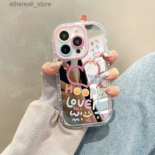 Étuis de téléphone portable Belle fille coeur miroir étui de téléphone pour iPhone 11 12 13 14 15 Pro Max couverture arrière antichoc Q231130