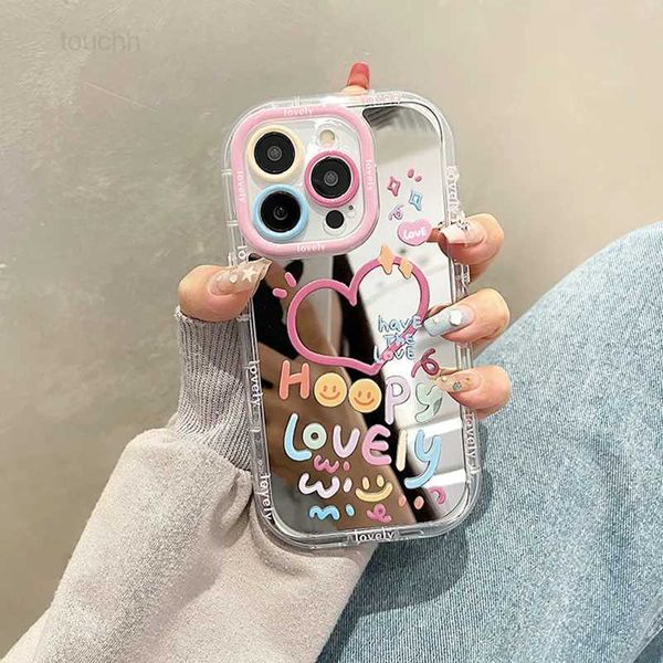 Étuis de téléphone portable belle fille coeur miroir étui de téléphone pour iPhone 11 12 13 14 15 Pro Max couverture arrière antichoc L230823