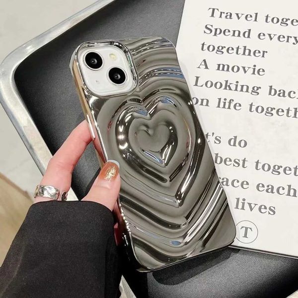 Caisses de téléphone portable Luxury 3D Love Heart Phone Case adapté à l'iPhone 11 12 13 14 Pro Max Silver Shockabsorbing TPU SILICONE COUVERTURE SILICONE PH J240418