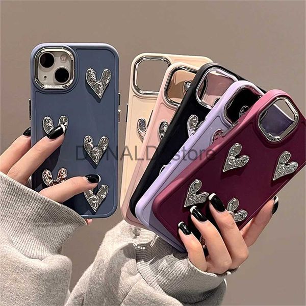Étuis de téléphone portable Luxe 3D Sliver plié Love Heart Soft Phone Case pour iPhone 13 12 11 14 Pro X XR XS MAX 7 8 Plus Couverture de protection Capa J231206