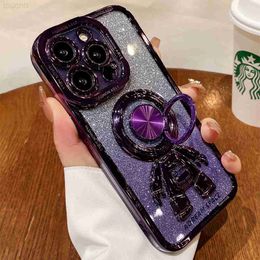 Estuches para teléfonos celulares Luxury Astronaut 360 Ring Holder Case para iPhone 14 13 12 11 Pro Max 14 Plus Bling Gradient Glitter Funda de silicona suave para teléfono L230731