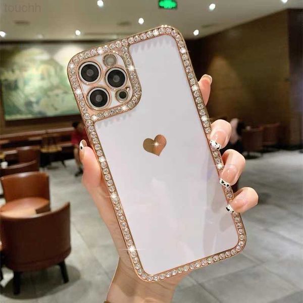 Cas de téléphone portable Cas de luxe Bling Diamond pour iPhone 11 12 13 Pro Max X Xs Max XR 6 6s 7 8 Plus SE 2020 Love Heart Pure Color Couverture antichoc L230731