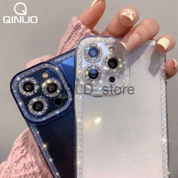 Estuches para teléfonos celulares Estuche transparente de parachoques de diamante de cristal de lujo para iPhone 14 13 12 11 Pro Max X XR XS 7 8 Plus Funda de silicona brillante transparente suave J230719