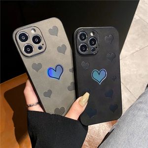 Cas de téléphone portable Luxe Mignon Laser 3D Love Heart Cuir Soft Case pour iPhone 11 14 Pro Max Plus 13 12 XS XR X Couverture en silicone antichoc 231021