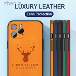 Cajas de teléfonos celulares Case de slicone de textura de cuero de ciervo de lujo para iPhone 15 14 13 12 Mini 11 Pro X Max XR 7 8 Plus Cubierta a prueba de choque de protección de lentes D240424