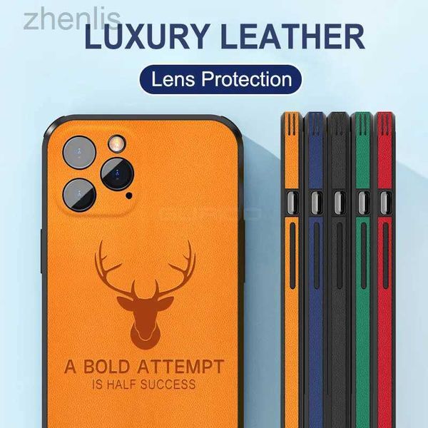 Cas de téléphones portables Case de texture en cuir de luxe pour iPhone 15 14 13 12 Mini 11 Pro X Max XR 7 8 Plus Protection d'objectif Couverture d'amortisseur D240424