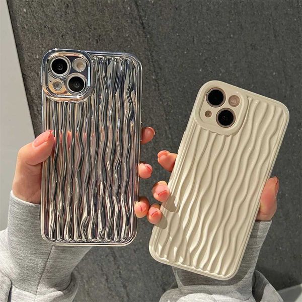 Cajas de teléfonos celulares Case de teléfono de la ola de electroplation de lujo para iPhone 14 PRO MAX 13 12 11 Pro Max Stripe -Glitter Stripe TPU Tapado posterior J240418