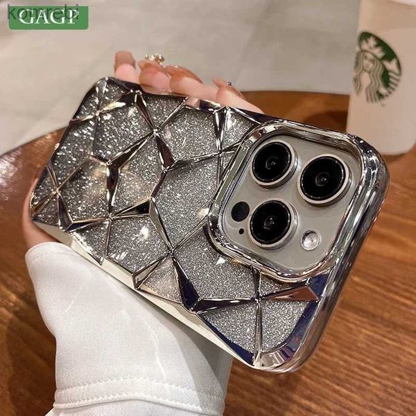 Cajas para teléfonos celulares Funda de teléfono de lujo para niña para iPhone 15 14 13 12 11 Pro Max Plus Glitter Bling 3D Cube Diamond Marble Soft TPU Funda a prueba de golpesL240110