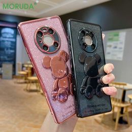 Étuis de téléphone portable Luxe Glitter Cartoon Bear Placage Clear Phone Case pour Huawei P30 P40 Pro Mate30 40 Pro Nova 7 8 9 Pro Fashion TPU Back Cover L230731