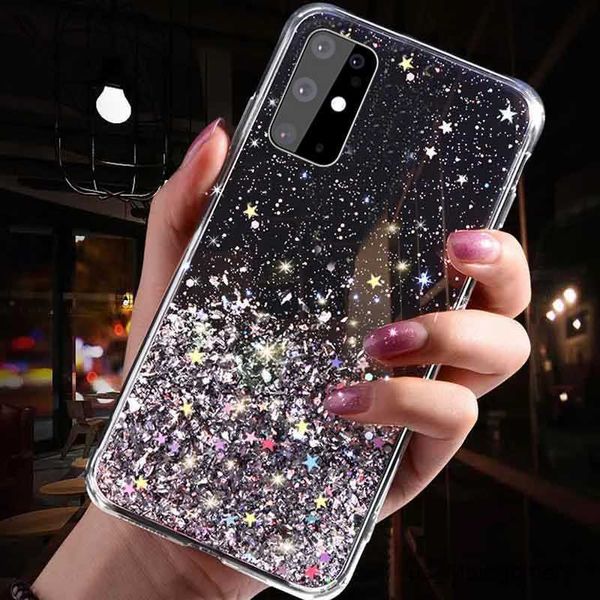 Cas de téléphones portables Case étoile de paillettes de luxe pour Galaxy A31 A51 A71 A70 A50 A20 A30 A80 A90 S10 S20 S21 S9 S8 plus S10 E TPU COUVERT