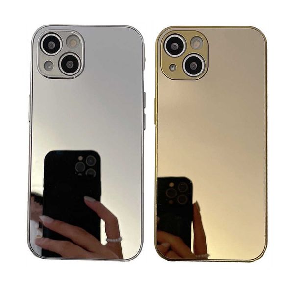 Estuches para teléfonos celulares Estuche para teléfono liso con espejo dorado plateado brillante de lujo para iPhone 14 13 12 11 Pro XS Max XR X 7 8 Plus Cubierta trasera dura Coques Z0316