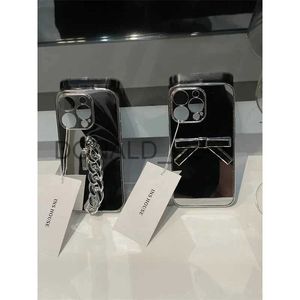 Étuis de téléphone portable Luxe brillant placage argent miroir 3D Bow téléphone étui pour iPhone 15 Pro 14 13 12 11 XR X 7 8 Plus avec bracelet couverture arrière rigide J240118