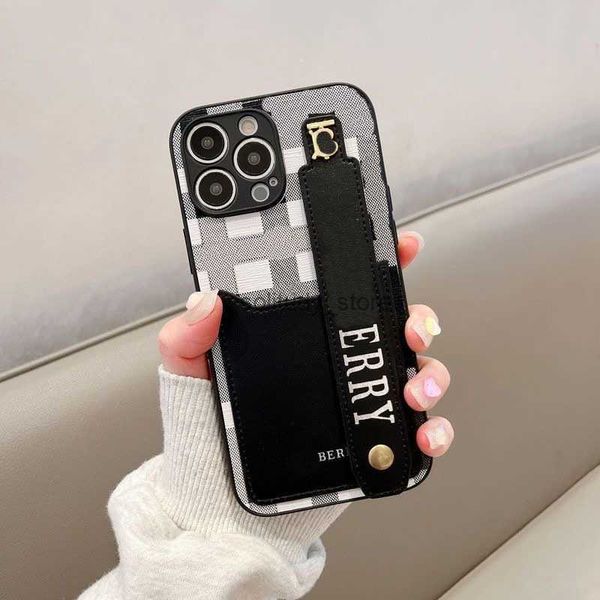 Cajas de teléfonos celulares Muñeco de cuero de lujo Diseñador de celosía clásica Impresión iPhone 13 Pro Max 14Plus Case Mobile Soporte Q240408
